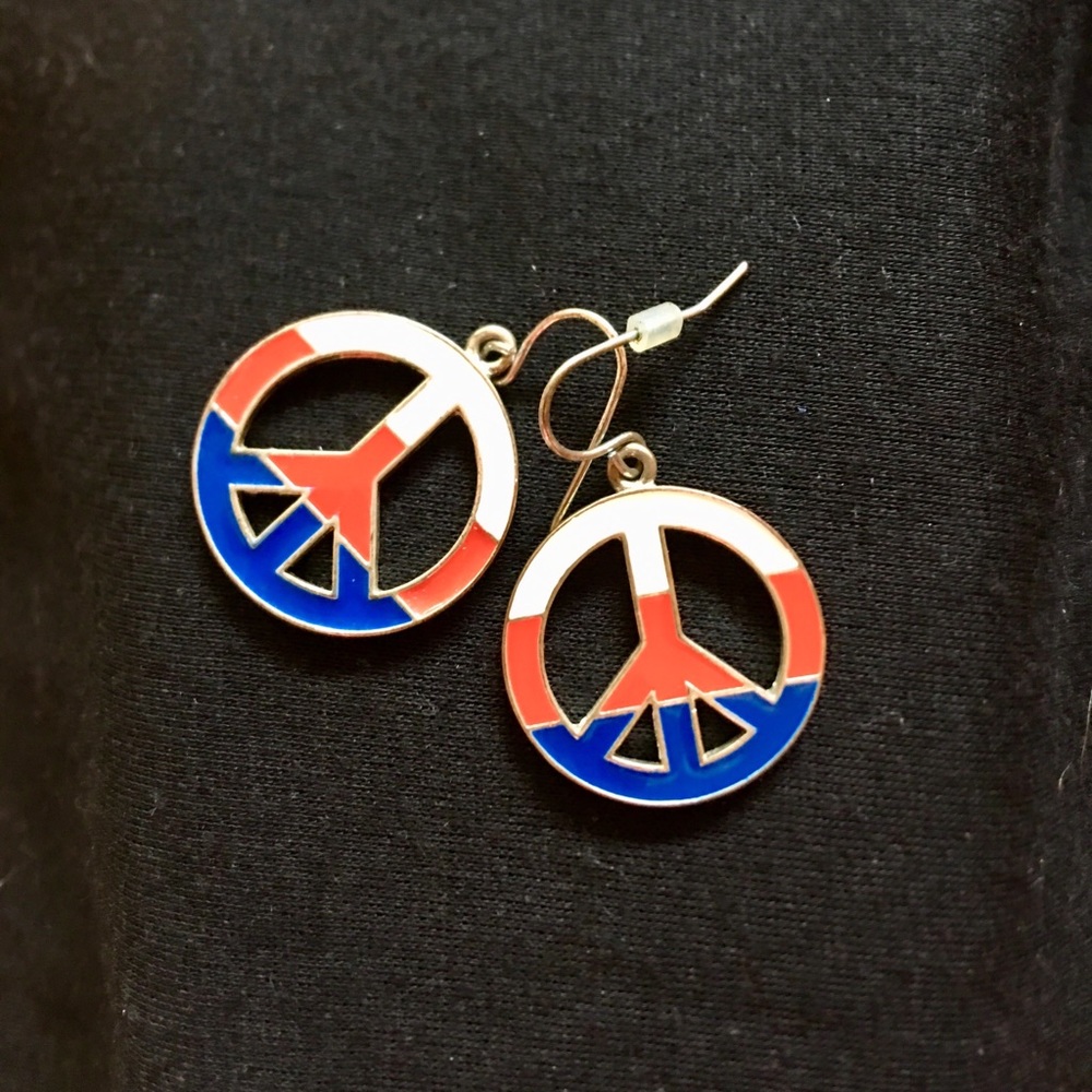Dangle red white and blue peace earrings